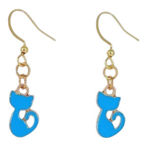 Dainty Blue Cat Earrings – Cute Enamel Drop Jewelry - Dangle Earrings - Small